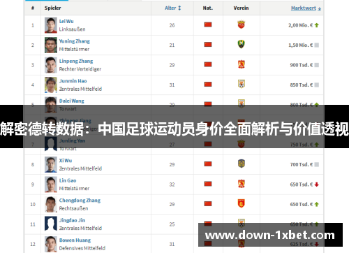 解密德转数据：中国足球运动员身价全面解析与价值透视
